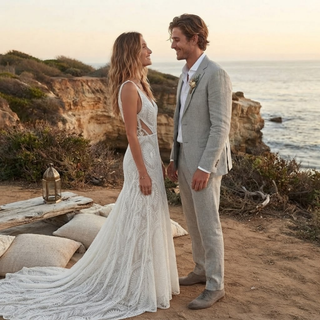 V-Neck Spaghetti Strap Bridal Gown