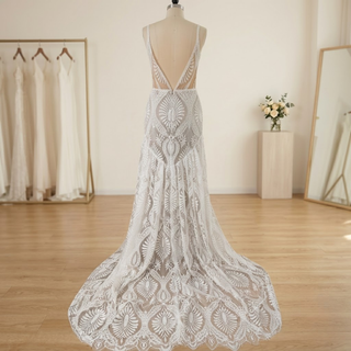 V-Neck Spaghetti Strap Bridal Gown