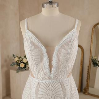 V-Neck Spaghetti Strap Bridal Gown