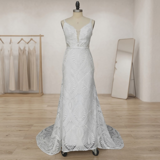 V-Neck Spaghetti Strap Bridal Gown