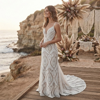 V-Neck Spaghetti Strap Bridal Gown