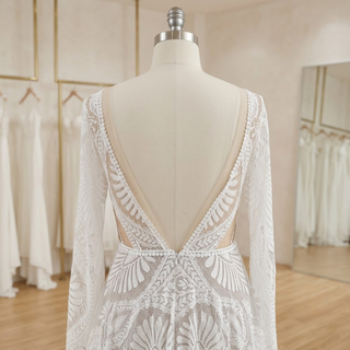 Boho Lace Scalloped Hem A-Line Bridal Gown