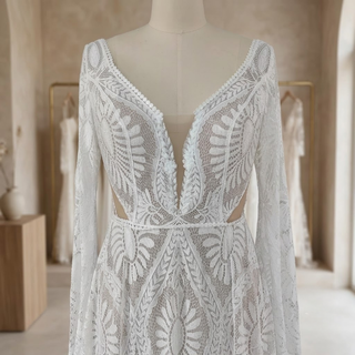 Boho Lace Scalloped Hem A-Line Bridal Gown