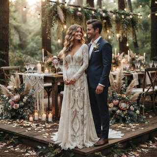 Boho Lace Scalloped Hem A-Line Bridal Gown