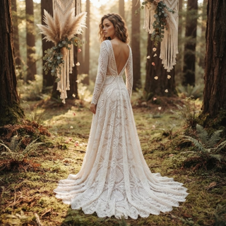Boho Lace Scalloped Hem A-Line Bridal Gown