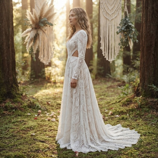 Boho Lace Scalloped Hem A-Line Bridal Gown