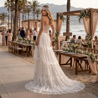 Tiered Boho Lace Wedding Dress