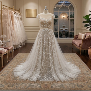 Flowers Plunging V-Neck Boho Wedding Dress