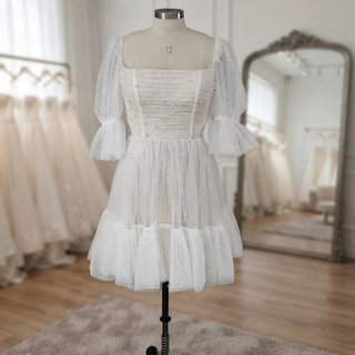 Mini Tulle Wedding Dress with Pearls