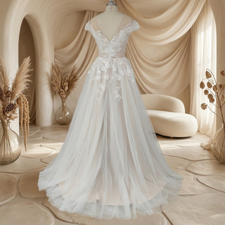 Ruched Tulle Illusion A-Line Wedding Dress