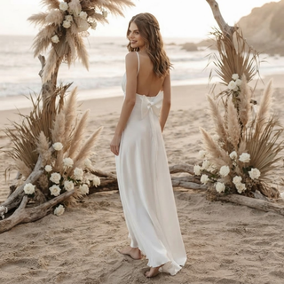 Satin Plunging V-Neck High Slit Wedding Dress