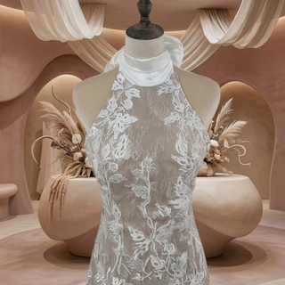 Halter Backless Mermaid Lace Wedding Dress
