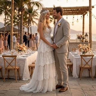 Tiered Boho Lace Wedding Dress