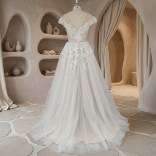 Ruched Tulle Illusion A-Line Wedding Dress