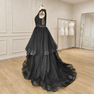 Black Tulle Tiered Ruffle Wedding Dress