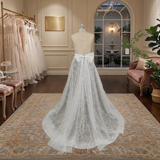 Flowers Plunging V-Neck Boho Wedding Dress