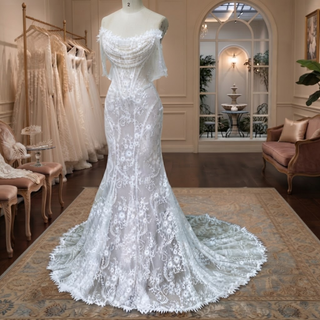 Inspired Off Shoulder Lace Mermaid Wedding Dress