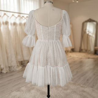 Mini Tulle Wedding Dress with Pearls