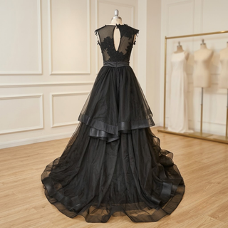 Black Tulle Tiered Ruffle Wedding Dress