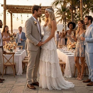 Tiered Boho Lace Wedding Dress