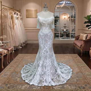 Inspired Off Shoulder Lace Mermaid Wedding Dress