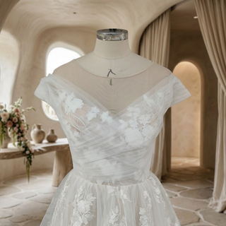 Ruched Tulle Illusion A-Line Wedding Dress