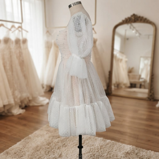 Mini Tulle Wedding Dress with Pearls