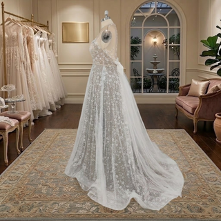 Flowers Plunging V-Neck Boho Wedding Dress