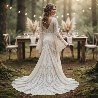 Boho Fringe Lace Wedding Dress