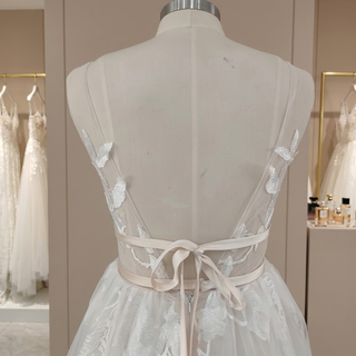 V-Neck Boho Embroidery Tulle Wedding Dress