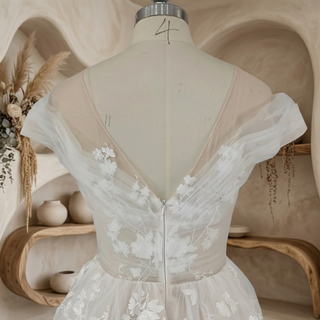 Ruched Tulle Illusion A-Line Wedding Dress