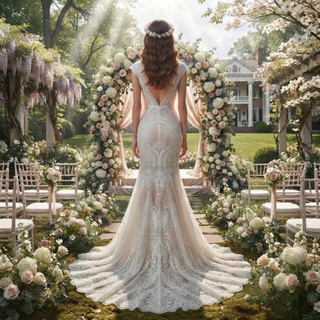 Vestido de novia bohemio de encaje vintage