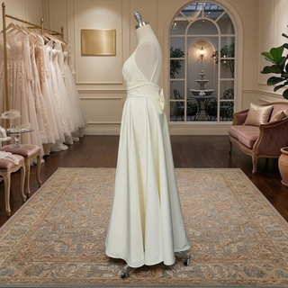 Satin Plunging V-Neck High Slit Wedding Dress