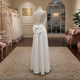 Satin Plunging V-Neck High Slit Wedding Dress