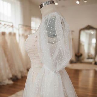 Mini Tulle Wedding Dress with Pearls