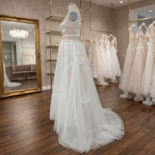 V-Neck Boho Embroidery Tulle Wedding Dress