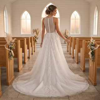 Sparkly Sleeveless Lace Wedding Dress