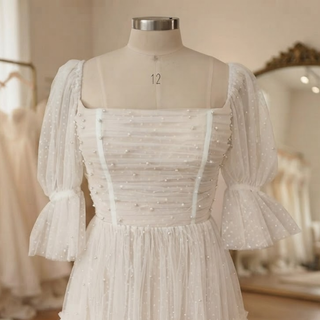 Mini Tulle Wedding Dress with Pearls