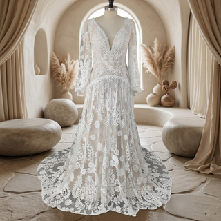 Boho Lace A-Line Wedding Dress