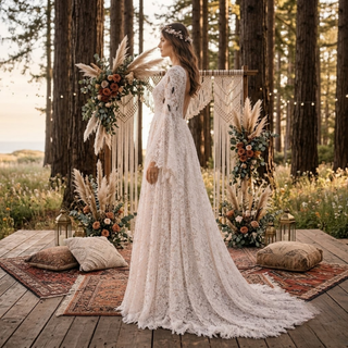 Boho Batwing Sleeve Lace Wedding Dress