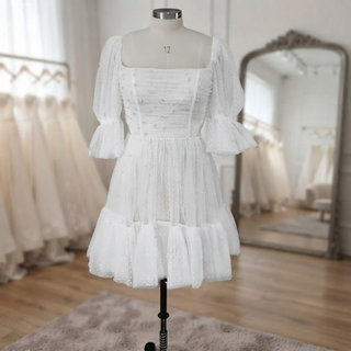Mini Tulle Wedding Dress with Pearls