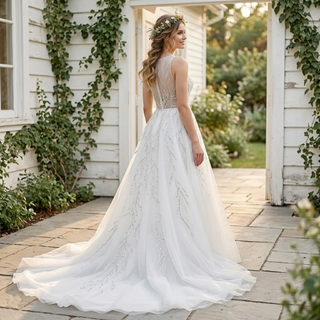 Sparkly Sleeveless Lace Wedding Dress