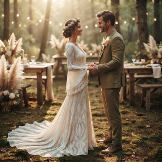 Boho Fringe Lace Wedding Dress