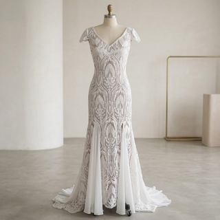 Dreamy Boho V-Neck Lace Wedding Dress