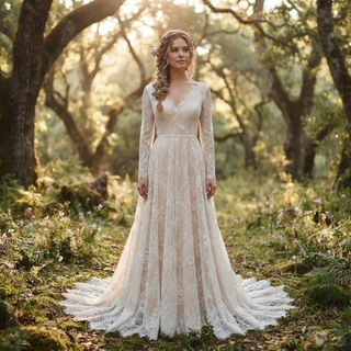 V-Neck Backless Bridal Gown with Ribbon