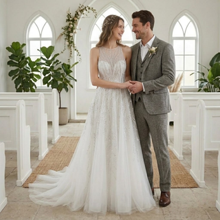 Sparkly Sleeveless Lace Wedding Dress