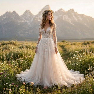 Elegant Lace A Line Wedding Dress