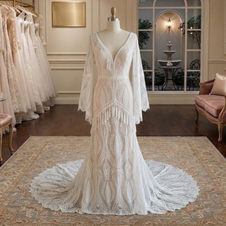 Boho Fringe Lace Wedding Dress