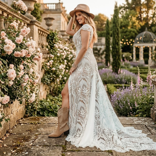 Dreamy Boho V-Neck Lace Wedding Dress
