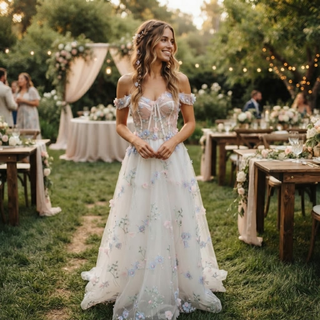 Pastel 3D Floral Corset Wedding Dress